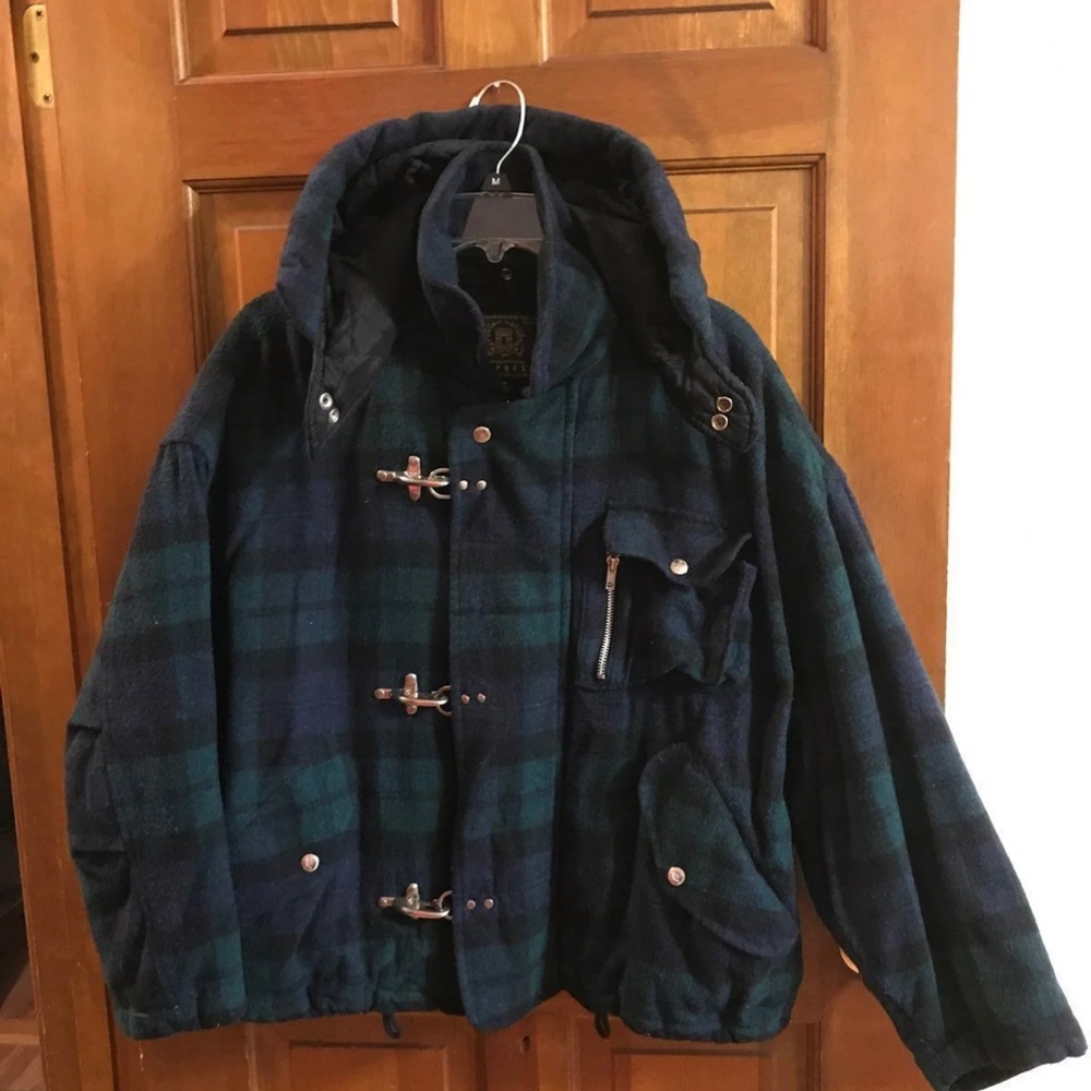 Vintage plaid jacket express buckle padding Tom blackwatch y2k wool blend